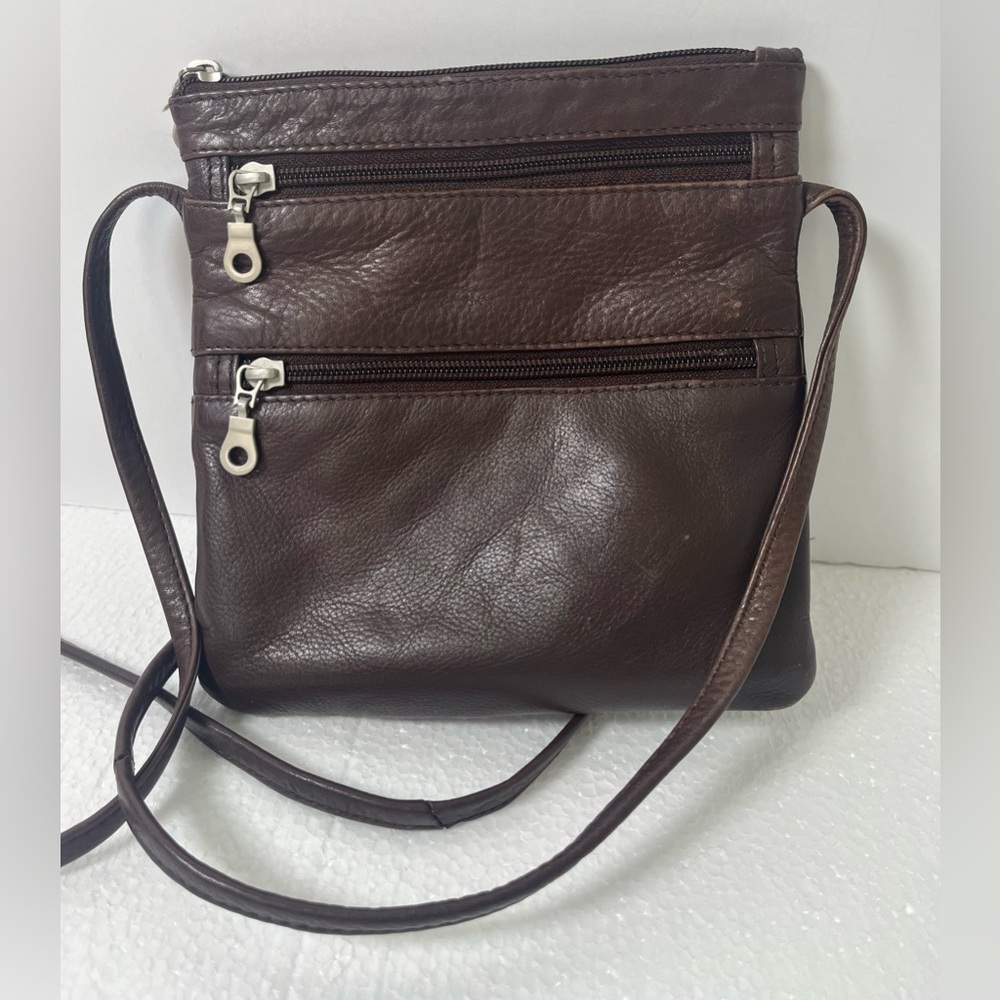 Paul & Taylor Vintage Brown Genuine Leather Multi-Zip Crossbody Bag